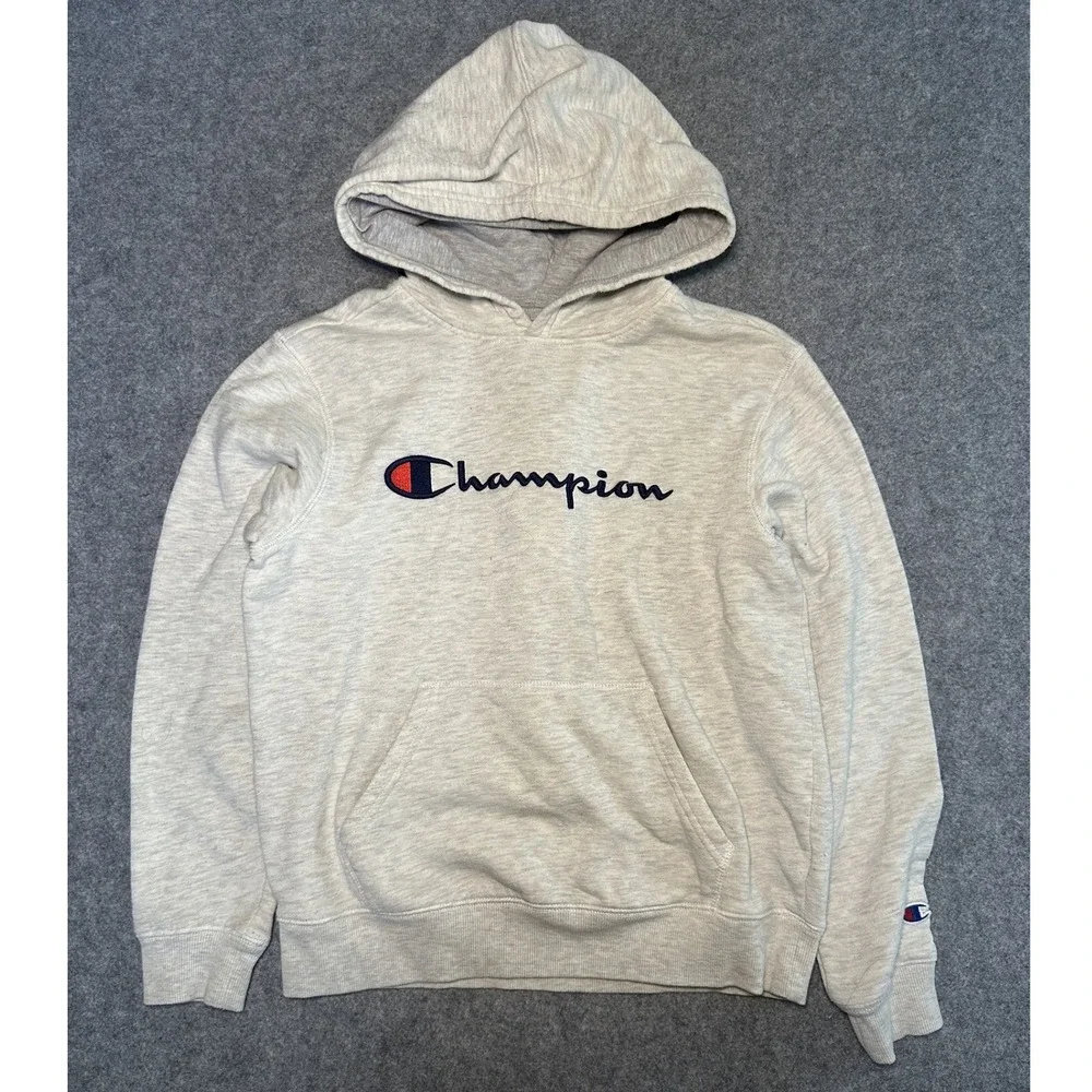 Champion Authentic Athleticwear Hoodie Boys L Grey Heather Logo Fleece Pullover‎